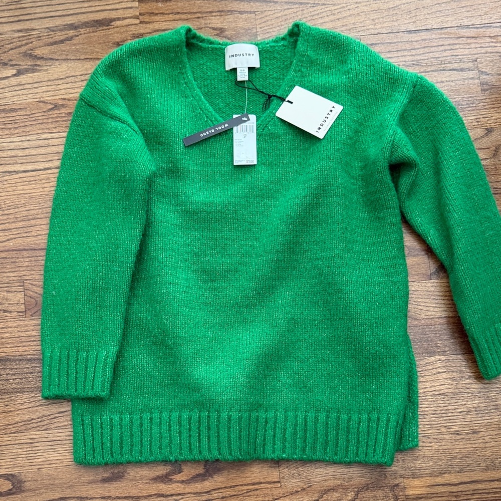 Industry  V-Neck Sweater in Bright green wool blend